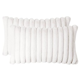 AmHoo Pack of 2 Decorative Throw Pillow Covers Faux Rabbit Fur Cozy Velvet Super Soft Fuzzy Striped Set Case Cushion for Couch Sofa Bedroom 12 x 20-Inch Cream White