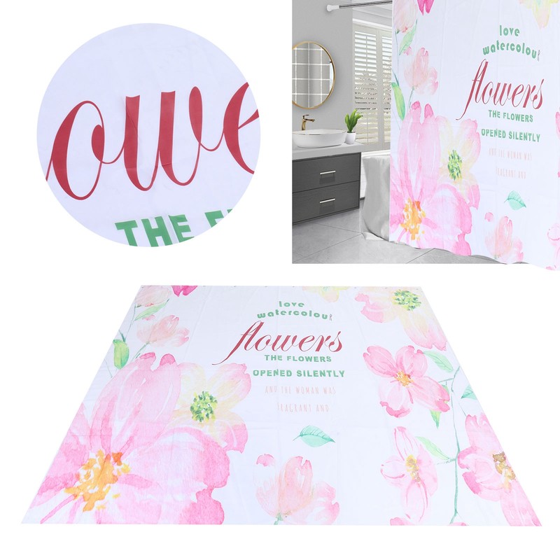 Summer Floral Pattern Shower Curtain with Hook Bathroom Curtain for
