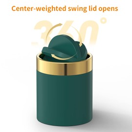 Mini cubeta de basura con tapa, cubeta de basura pequeño de computadora, bonito cubeta de basura de metal para uso en encimera de mesa, acero inoxidable de 0.4 galones/1.5 litros para oficina, sala de estar, recámara, verde oscuro