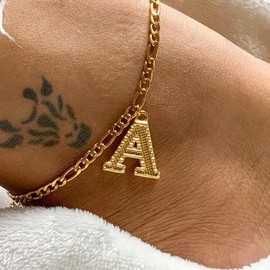 Anklets for Women Naturally Adjustable Anklet Golden Letter A Barefoot Sandal Beach Foot Bead Chain Anklet Classic Mariner Chain Ankle Bracelets Creative Personality Wild Feet Jewelry Pendant Anklet