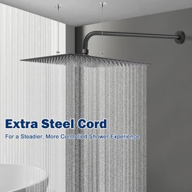 NearMoon Square Rain Shower Head With Extension Arm, Large Stainless Steel Rainfall Shower-Waterfall Full Body Coverage (16 Inch, Matte Black)