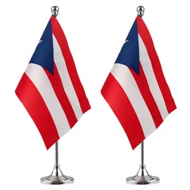 WXTWK 2 Pack Puerto Rico Flag Puerto Rican Desk Flag Small Mini Puerto Rican Table Flags With Stand Base,Home Office Festival Events Celebration Decorations