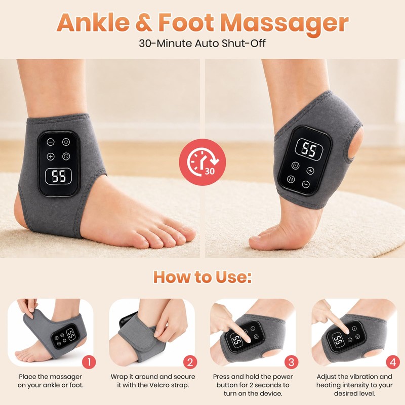 Heated Ankle Massager Wrap, 2-in-1 Wireless Foot Warmer & Vibrating