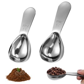 2 PCS Coffee Scoop,Coffee Spoon Stainless Steel Coffee Scoop for Ground Coffee Coffee Spoon Measure with Scale Short Handle Tablespoon Measure,Suitable for Coffee Beans,Coffee Powder (15ml+30ml)
