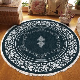Rug Round Boho Floral 2Ft Small Round Rug Washable Soft Boho Circle Rug for bedroom Non-Slip Throw Area Rug Round Kitchen Rugs Floor Round Rugs Bathroom Rug Home Decoration 60cm, 295060