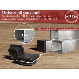 PD Lamellar Plugs 35 x 35 mm for Square Tube (External Dimensions), Square End Caps Made of PE Plastic, Pipe Plugs for Pipe Cover of Metal Pipe and Aluminium Profile, Square Plugs, Black, Pack of 4