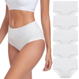 coskefy Womens Briefs Underwear Ladies Underwear High Waist Tummy Control Panties White Plus Size 5 Pack