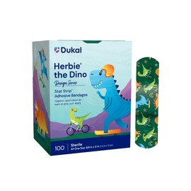 Dukal Design Series Herbie® The Dino Adhesive Bandages with Stat Strip® Technology, ¾” x 3” (Box of 100)