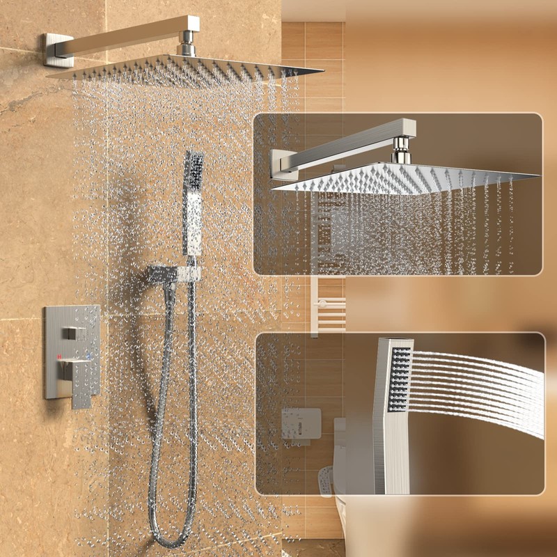 Rain Shower System 12 Inches Shower Head with Handheld Combo