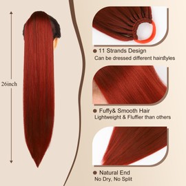 Charsun Ponytail Hair Extension For Women,Long Braided Ponytail With Hair Tie,Straight Wrap Around Braided Hair Extension,Synthetic Hair Ponytail Extension 26inch(Wine Red)