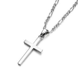 USEEDOVIA Cross Necklace for Men, 316L Stainless Steel Mens Necklace with Cross Pendant, Silver Figaro Link Chain (44+5cm) Christmas Religious Birthday Gifts for Him Boys