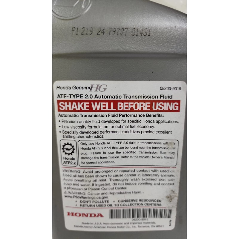 HONDA GENUINE AUTOMATIC TRANSMISSION FLUID ATF-TYPE 2.0 ~1QT
