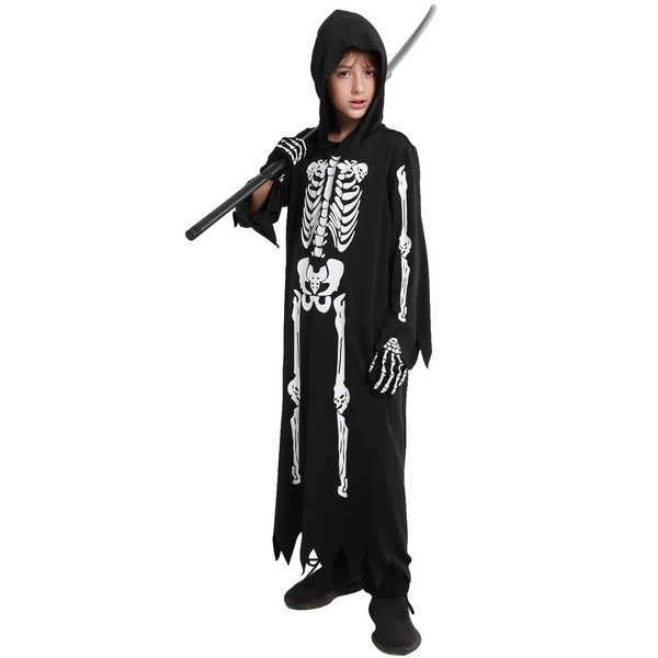 Glow In The Dark Grim Reaper Costume Halloween Scary Skeleton