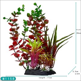 Big Kahuna 11 Inch Medium Weighted Base Plastic Aquarium Plant Decoration, Fish Tank Decoration, Great Color (Red 2)