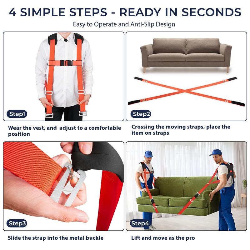 Ytonet Moving Straps, Lifting Straps for Move Furniture, 2-Person Shoulder