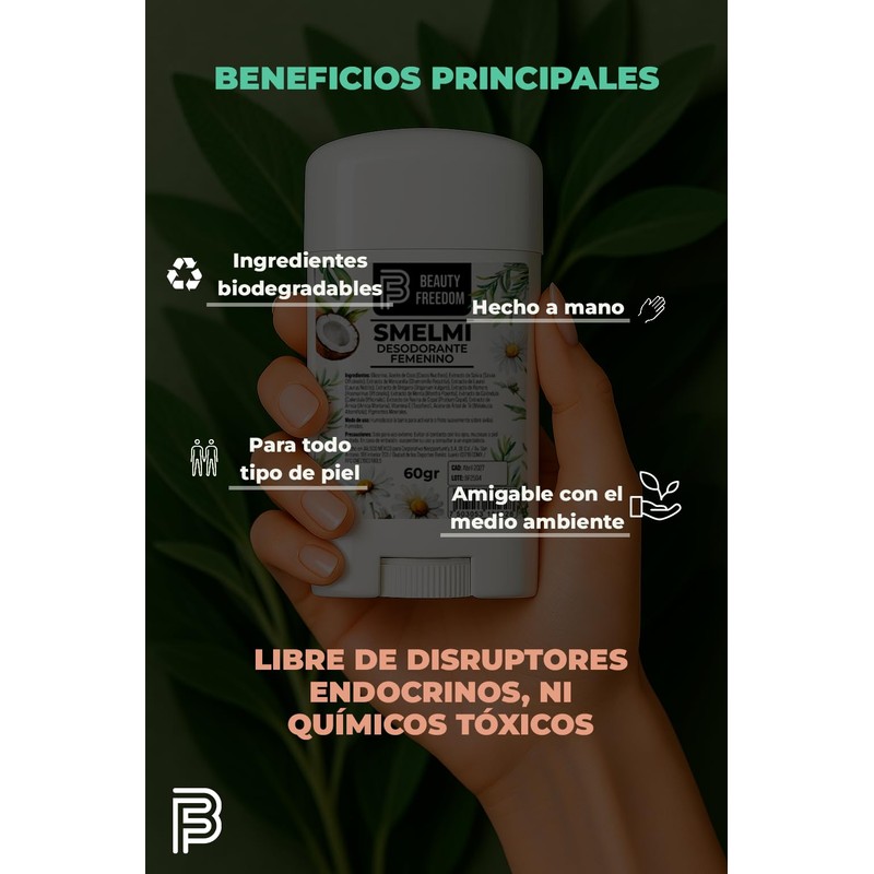 Desodorante Natural Barra Beauty Freedom Smelmi 60g Mujer | Sin
