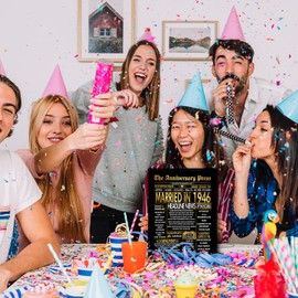 Stuff4 Gold 79th Anniversary Poster Framed - Golden Married In 1946 Newspaper - Happy 79 Anniversary for Men Women Retro Vintage Gifts Back In 1946, 8x10 Inch Bday Party Decor Decoration