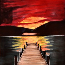 Tile Picture Sunset Dock 8x8"" by Benaya