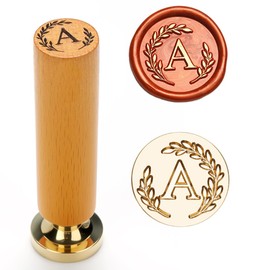 YOLAKIS Botanical Alphabet A Wax Seal Stamp with Initial Wood Handle Vintage Floral Leaves Brass Wax Stamp Head Ideal for Wedding Invites Gift Wrapping Envelopes & Christmas Cards Decor-Letter A