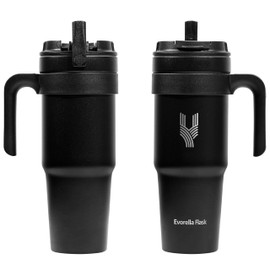 EVORELLA FLASK Tumbler 1.0 with handle 40oz Stainless Steel Vacuum Insulated Tumbler with Leak Proof 2 in 1 Lid and Straw for Water, Coffee or Tea, Smoothie (Black)