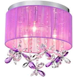 LaLuLa Purple Crystal Chandelier for Girls Bedroom, 3-Light E12 Flush Mount Ceiling Light Fixture, Handmade Cotton String Shade, Elegant Crystal Ceiling Lamp for Nursery, Dressing Room, or Closet