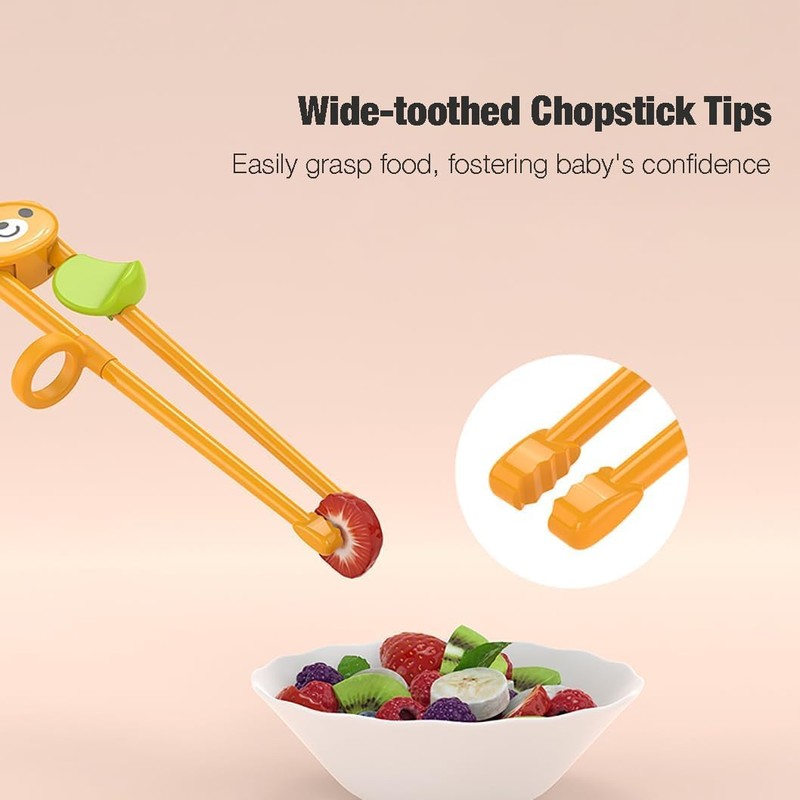 Children Practice Chopsticks, Infants Learn Chopsticks, Children eat Utensils (Orange