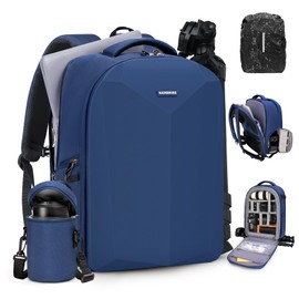 RAINSMORE Camera Backpack Hard Shell for DSLR/SLR Waterproof Camera Bag with Laptop Compartment 15.6 Inch Professional Camera Case with Rain Cover Photography Backpack Bag with Camera Lens Case Blue