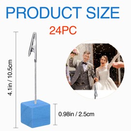 24 Pcs Cube Base Memo Clip Holder with Alligator Clip Table Numbers Place Card Holders Memo Photo Picture Paper Note Clip for Wedding Party or Meeting Displaying (Blue)