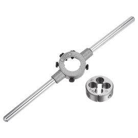 sourcing map Die Stock Handle Wrench Set, 3/8-16 UNC Round Die and 30mm Die Holder (Fits 3/8"-7/16" (UNC/UNF) / Metric M10-M11 / 30mm OD Dies) for Bolt Thread Repair