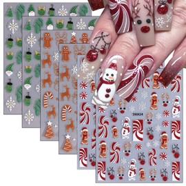 6sheets Christmas Nail Art 3D Self Adhesive Snowman, Santa Claus, Elk, Snowflake, Christmas Tree Nail Decals Winter Xmas Design Stickers for Women, Girls