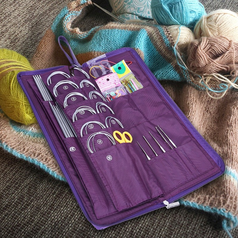 Steel Straight Circular Knitting Needles Crochet Hook Weave Tool Set