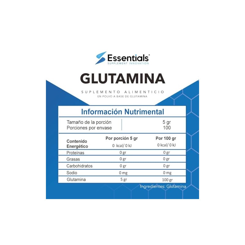 Glutamina Monohidrato 500 g | 100 porciones 100% pura Libre