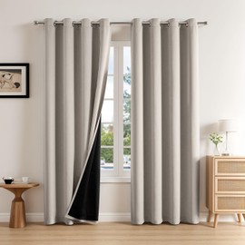 BYCRAY Cortinas Blackout con Aislamiento Térmico para Estar/Recámara Ventana, con Ojales en la Parte Superior, 100% Efecto de Sombreado, Suave, Reducción Ruido (Beige, 150 * 230cm)