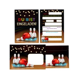 Minkocards 8 Invitation Cards Including 8 Envelopes Children's Birthday Bowling Bowling Bowling Party Girls Boys Invitation Boys Birthday Girls Birthday Party