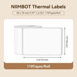 NIIMBOT Labels for B1/B21/B3S Label Maker, 50 x 70 mm (1.97'' x 2.76'') 110 Tapes/Roll, Thermal Label Tape, Waterproof, Oil-Proof for Home Office Small Business Labeling Tape Replacement(White)