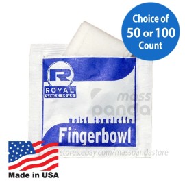 Royal Fingerbowl Moist Towelettes/Wet Wipes Individually Wrapped Lemon-scented  - 100 ct