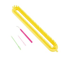 Hobbspring Knitting Loom Set Rectangular Knitting Board Loom Darning Needle Made of Plastic Crochet Hook Yellow Scarf Weaving Long Hats Scarf Making Tool DIY Yarn Weaving Sets for Women Adults