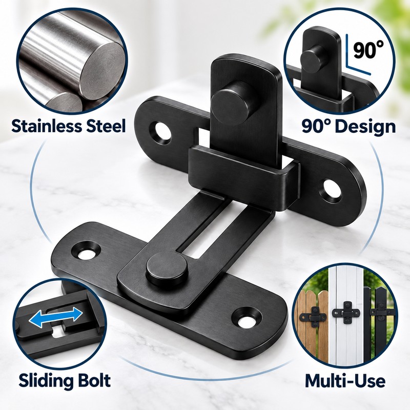90-Degree Barn Door Latch for Right-Angle Doors – Stainless Steel