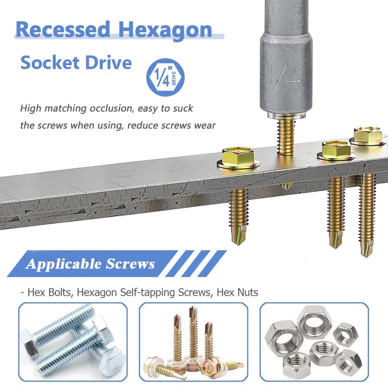 Mesee 6 Pcs Magnetic Nut Setter Driver Bits 6-Inch Extra