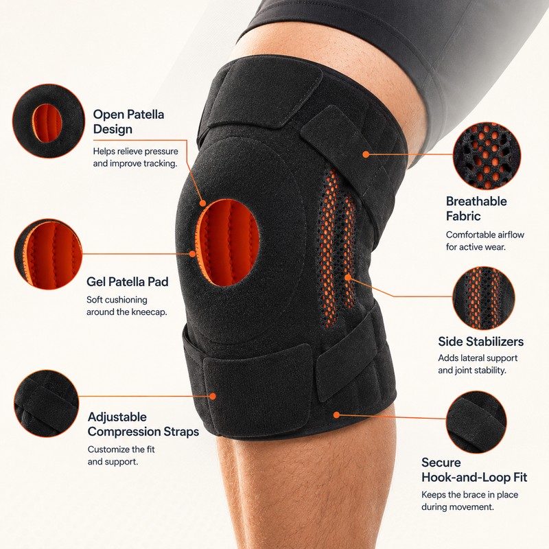 Knee Brace with Side Stabilizers for Sports Support – Adjustable