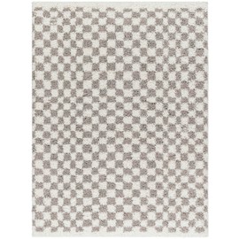Mark&Day Area Rugs, 5x7 Emmitt Modern Shag Light Gray Checkered Rug, Ivory Grey Carpet for Living Room, Bedroom or Kitchen (5'3" x 7')