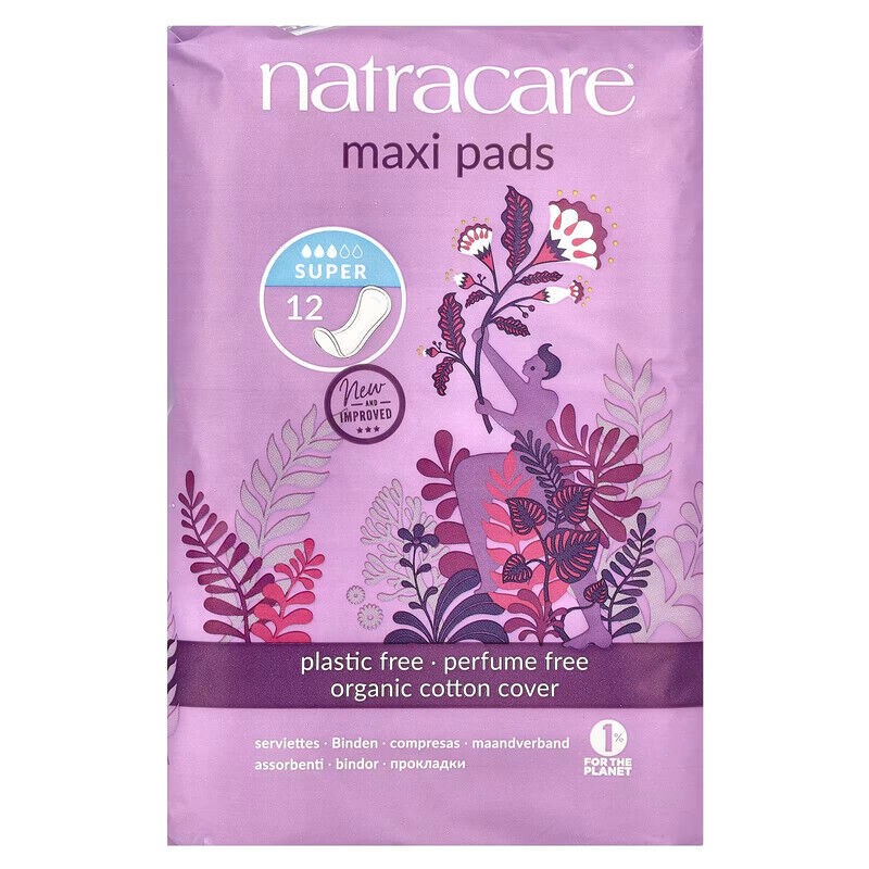 Natracare Pads Maxi Super 12 ct - 5 Pack