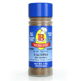Bensons - Calypso Jamaican/Caribbean Hot and Spicy Seasoning - Salt-Free, Sugar-Free, Gluten-Free, No MSG, No Preservatives, No Potassium Chloride, 17 Herbs, Spices and Vegetables Seasoning Blend
