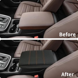 Zxiaochun Center Console Cover for 2023 2024 2025 Honda CR-V LX/EX/EXL/Sport/Sport-L/Sport Touring Hybrid, Armrest Lid Cushion Leather Protector Interior Accessories (Black/Orange Stitching)