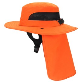 Connectyle Surf Bucket Hat with Chin Straps for Surfing Boating Watersports Sun Hat with Neck Flap Fishing Hat UPF 50+ Orange