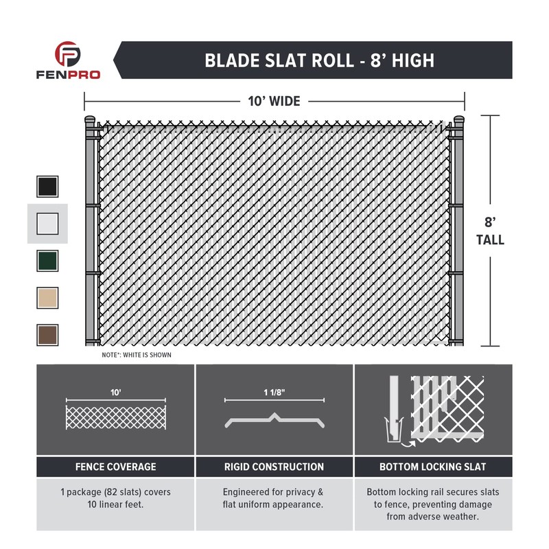 Chain-Link Fence Blade Slats with Bottom Lock (8-ft, White)