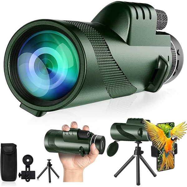 80x100 HD Monocular for Adults High Powered with Smartphone Adapter & Tripod, Monocular-Telescope with BAK4 Prism and FMC Lens for Bird Watching, Hunting, Hiking, Outdoor Camping, Travel, Wildlife