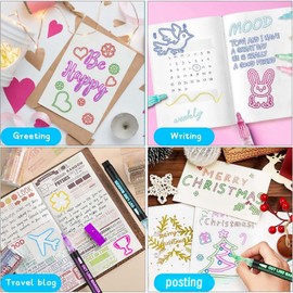 8PCS Double Line Outline Pens,Coloring Lightstick Graffiti Highlighter Pens,Metallic Outline Markers Pens,Colouring Pens for Adults,Highlighters Pens,Glass Pens for Glass Painting,Metallic Marker Pens