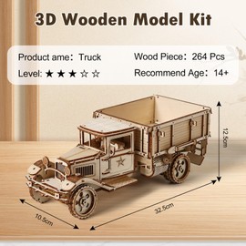 Cuteefun 3D Wooden Puzzle, Car Wooden Model Kit, Make Your Own Wooden Craft Kit, for Adults and Teenagers, Ideal for Birthday, Christmas, Father's Day (Truck)