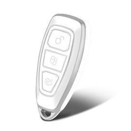 WORCAS Silver Pattern Premium Soft TPU Key Fob Cover Case Compatible with Ford Mondeo Focus 3 MK3 ST Kuga Fiesta Escape Ecosport Titanium(Sliver-White)